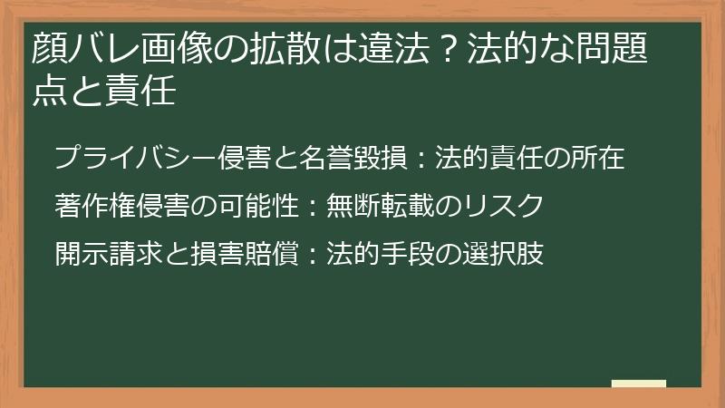 顔バレ画像の拡散は違法？法的な問題点と責任